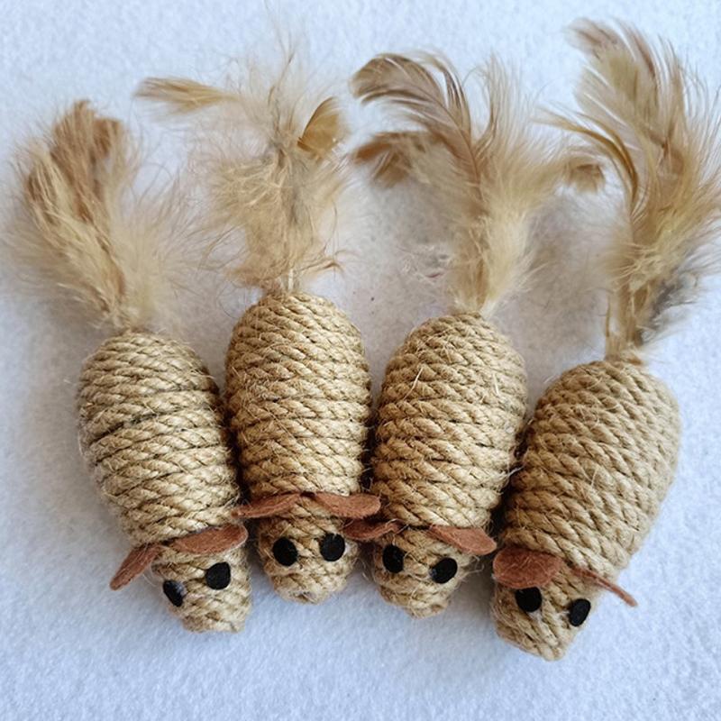2Pcs Sisal False Mouse Cat Toy Bite Resistance Stuffed Toy Interactive Cat Toy Simulation Mice Kitten Self-Playing Plush Toys