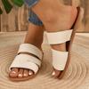 Fashion 2025 Summer New Solid Color Round Toe Open Toe Women's Slippers for Casual Wear Plus Size Fashionable Beach Sandals Flat Bottom