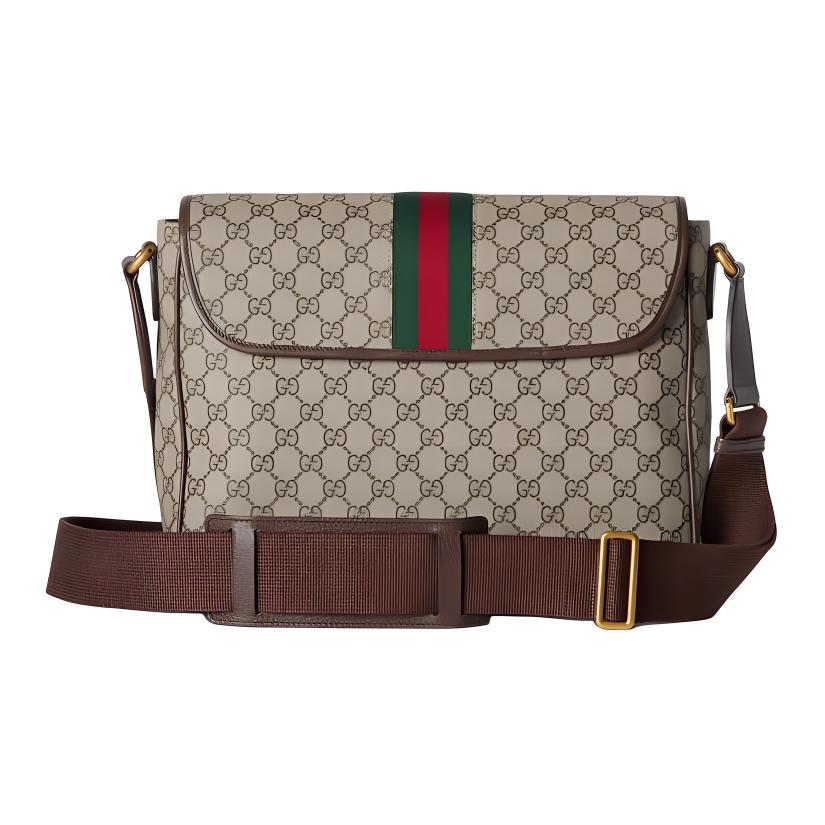 Gucci Ophidia Magnetic Closure Flap Adjustable Shoulder Strap Canvas And Leather Large Crossbody Bag Men bags Beige Ebony 792119-FACJQ-9741
