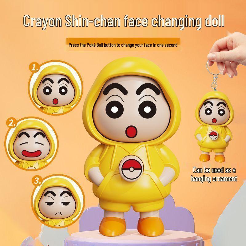 Face-Changing Shin-chan Pikachu Figurine Keychain: Trendy Cartoon Toy Gift Ornament