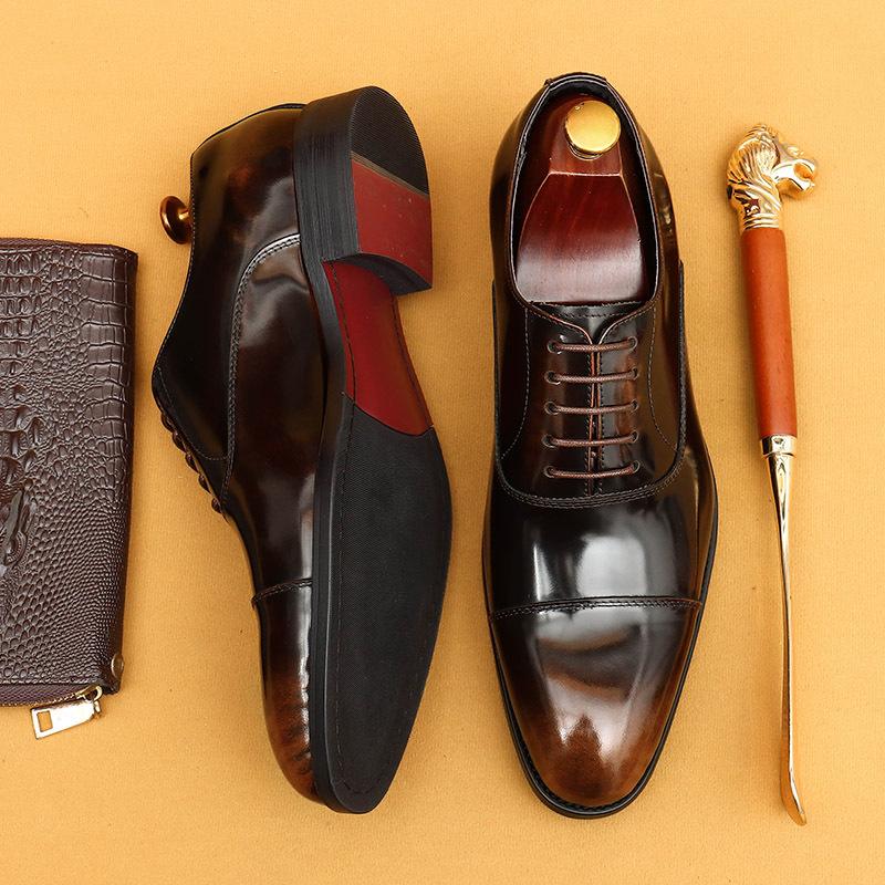Zapatos de Cuero para Hombre Formales de Negocios de Cuero Puntiagudos Tres Articulaciones Zapatos Oxford Cuero Patentado Brillante Zapatos de Hombre