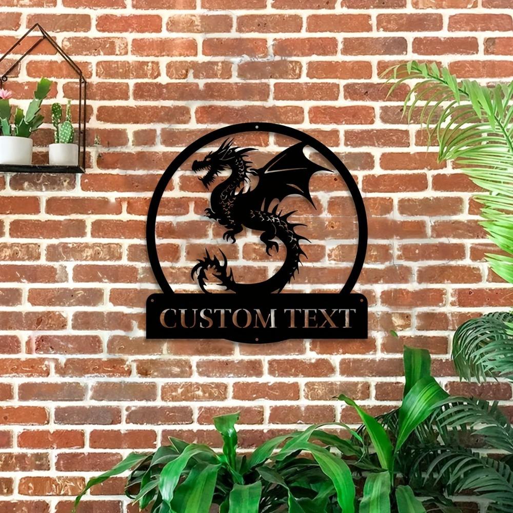 Custom Metal Dragon Wall Sculpture, Engraved Family Name, House Number Sign, Indoor Outdoor Art Decor