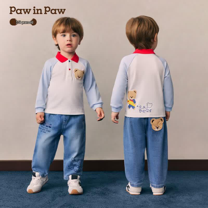 PawinPaw Cartoon Bear Unisex Baby Lapel T-shirt