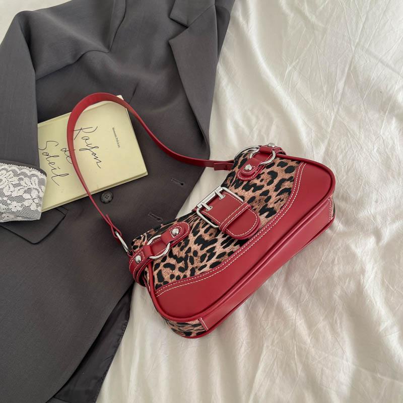 Vintage Ladies Underarm Single Shoulder Bag Retro Leopard PU Leather Handbag Women Fashion Brand Simple Female Armpit Purse