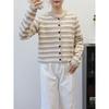 Short Contrasting Striped Knitted Cardigan Autumn and Winter New Soft Waxy Design Loose Sweater Jacket Women