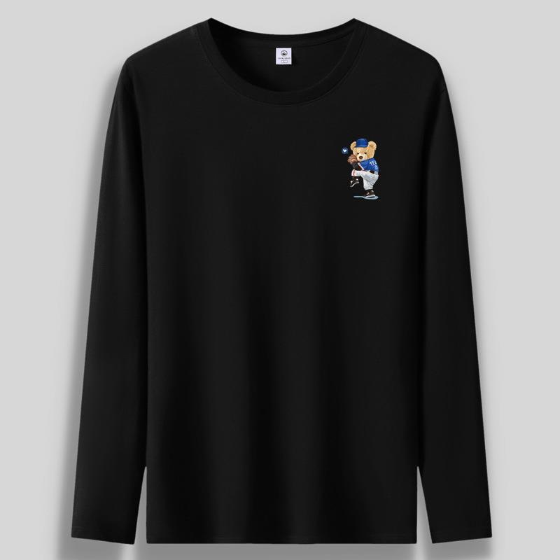 Wzory Niedźwiedzia Baseballowego Męski T-shirt z Długim Rękawem Plus Size Czysta Bawełna Męska Koszulka Casualowa Pulower S-5XL