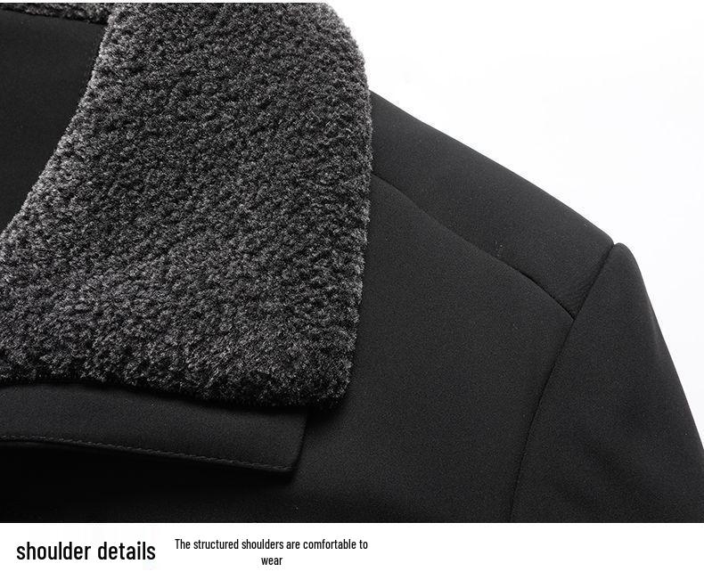 Woodpecker Dad Winter Coat: Velvet-Thickened Down Cotton Jacket for Middle-Aged & Elderly, Lapel Design, Warm Cotton Clothing.