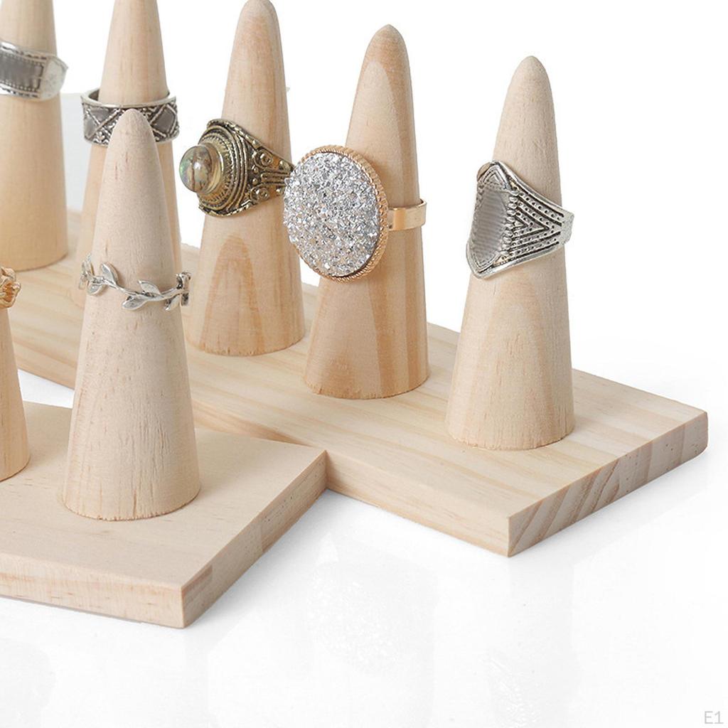 Wood Cone Shaped Holder Finger Stand Multipurpose Decor Organizer Jewelry Rack for Retail Table Desk