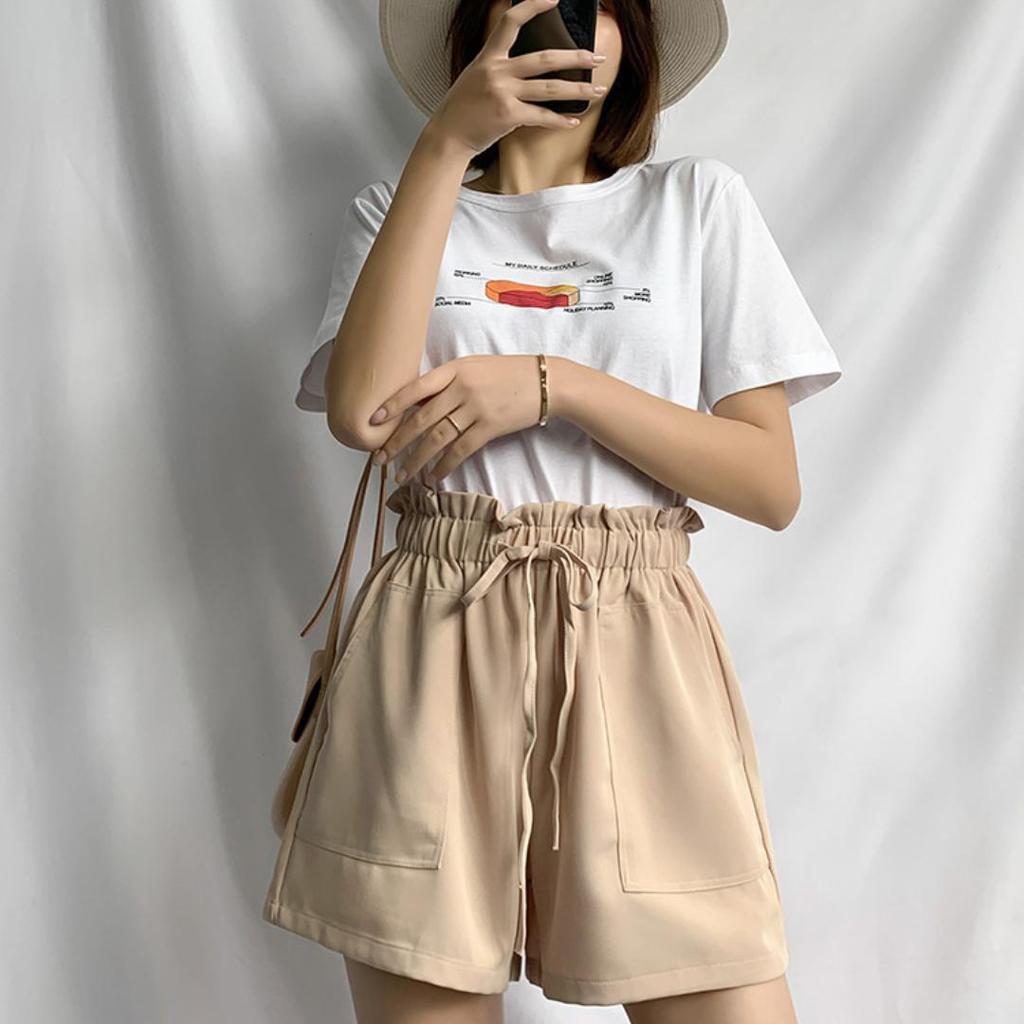 Summer Elegant High Waist Shorts Women Casual Solid Wide Leg Loose Short Pants Bottom Pocket Trousers A-line Pants