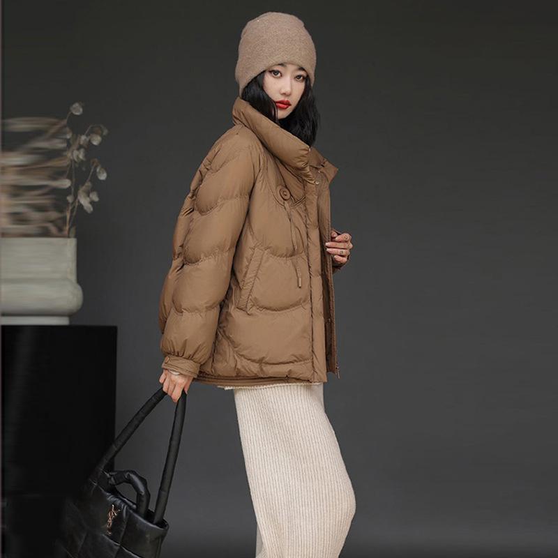 White duck down stand-up collar down jacket women's short 2024 winter new fashion big buckle literary mother warm coat