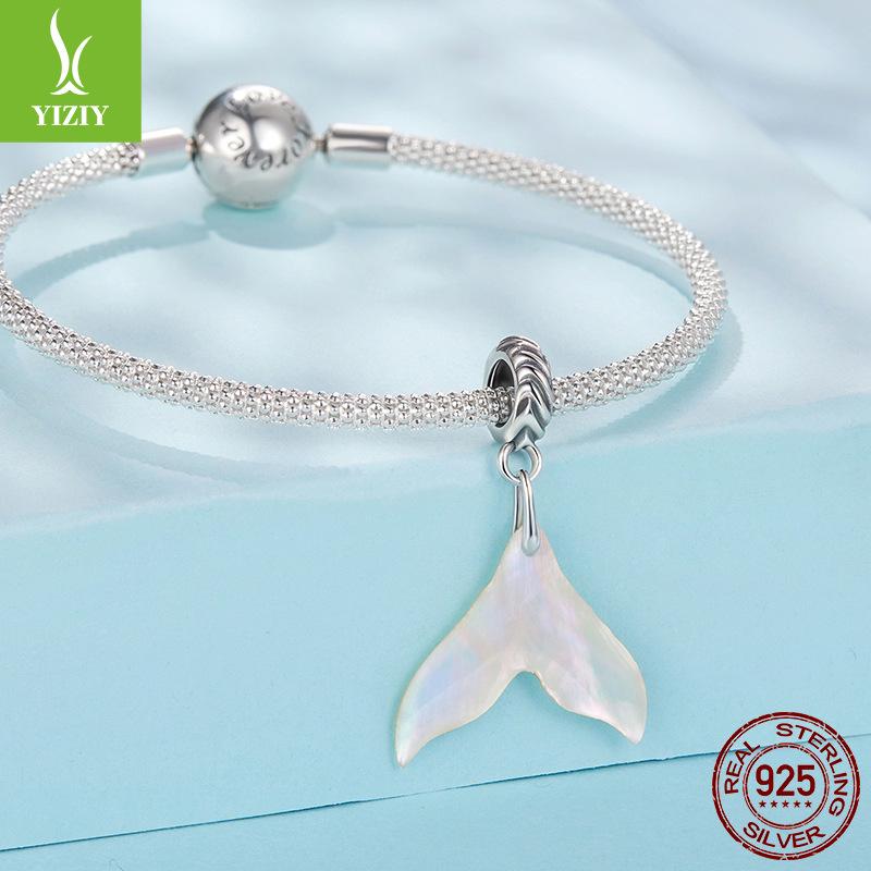 S925 Sterling Silver Dream Man Fishtail Pendant Accessories, Fashion Fritillary Fishtail Diy Bracelet Beaded