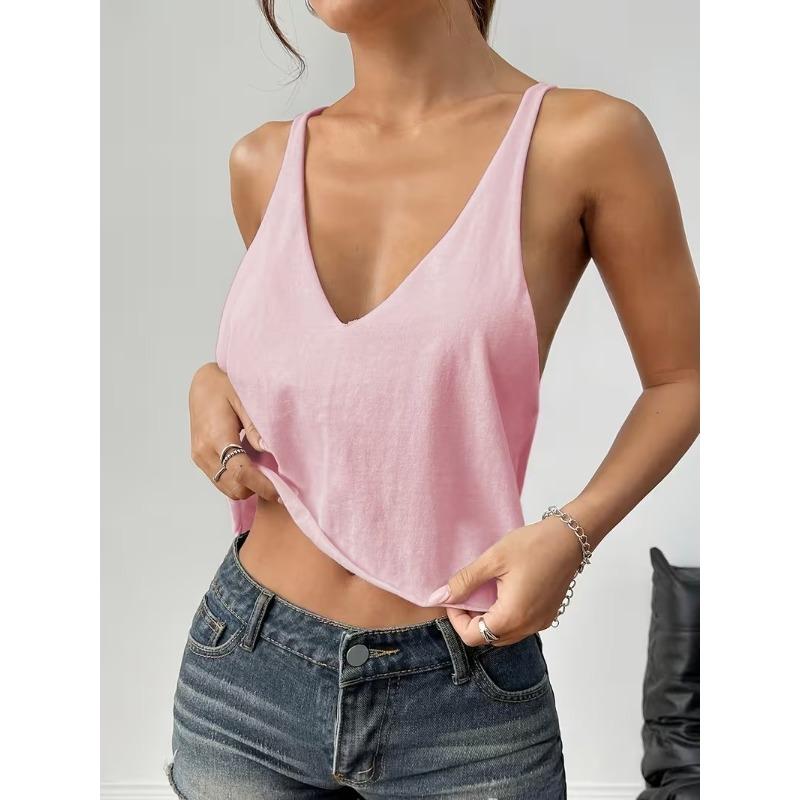 Sommer-Halstuch-Top mit tiefem V-Ausschnitt für Damen, kurzer Schnitt, durchsichtig, ärmellos, Unterhemd