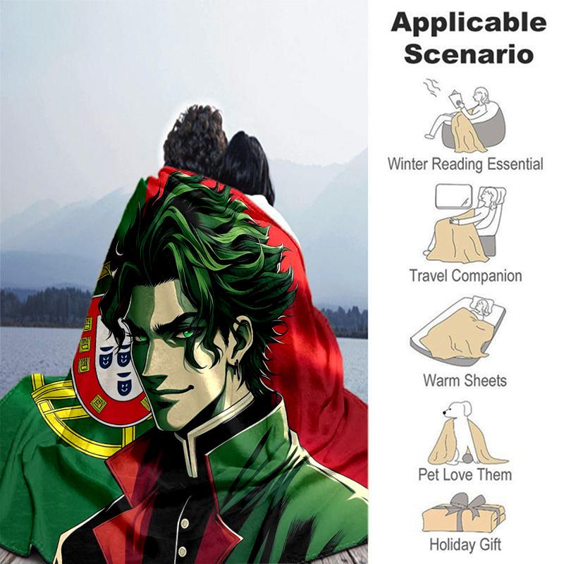 1pc Portuguese Flag Hero Flannel Blanket Soft Warm Throw Blanket for Bedroom Living Room Bed Travel Camping Picnic Gift. MT71501159