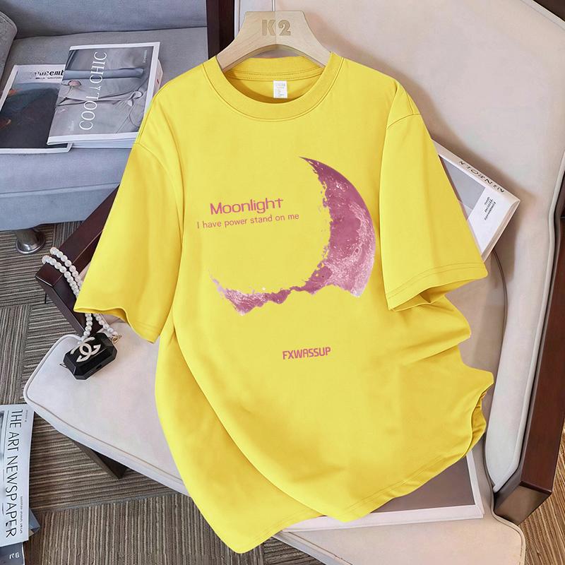 Beautiful Moonlight Printing TShirts Womens Summer Cotton Tops Comfortable ONeck Oversized Short Sleeve Casual Womans Clothes