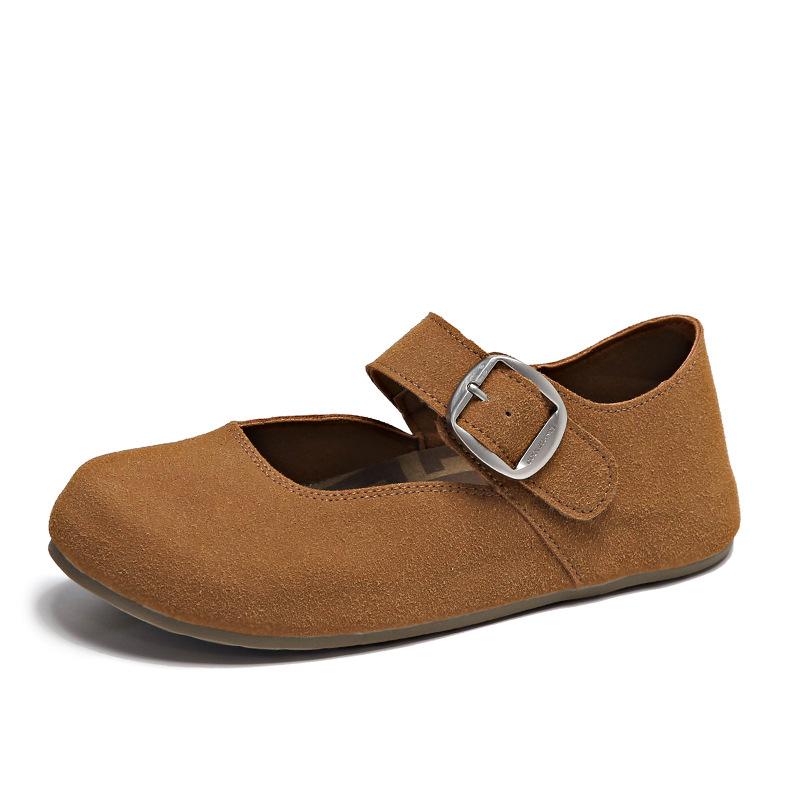 Leather Mary Jane women's shoes autumn new retro shoes flat two wear maternity shoes bag head single shoes soft