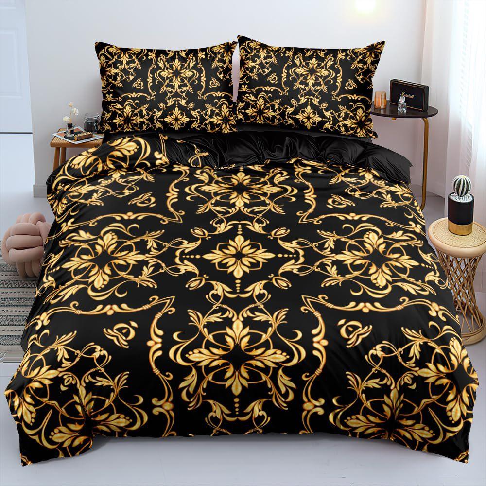 

Европейский черный золотой текстурный набивной пододеяльник мягкий комплект из трех предметов подходит для постельного белья в спальню AU Single 145*210