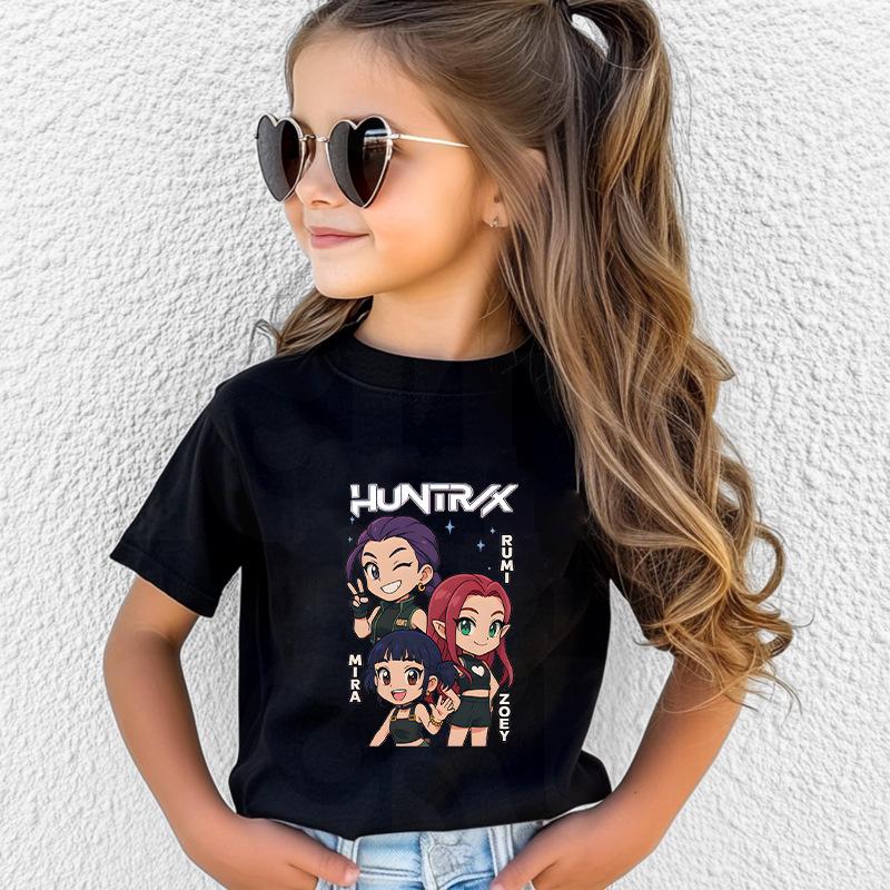 Kpop Demon Hunters Children's Clothing Short Sleeve T-shirt Cute Kpop Demon Hunters Tiger Harajuku Tshirt for Boys Girls