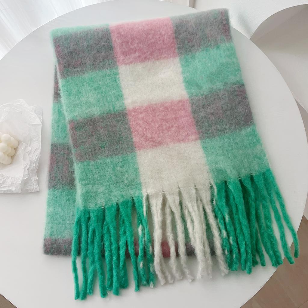 Scarf Winter Women's High-end Sense New Mohair Black and White Plaid Versatile Student Warm Thickened Scarf