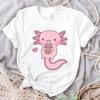 Cute Cute Axolotl Drink Boba Tea Graphic Print T-Shirts For Women Summer Lovely Short Sleeve Casual T-Shirts Funny Ladies Tops