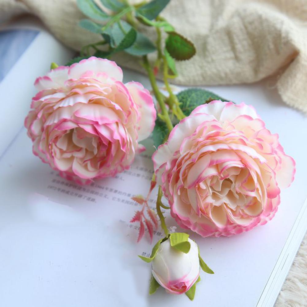 Rose Peony Artificial Flower 3 Heads Plastic for Wedding Office Living Decor
