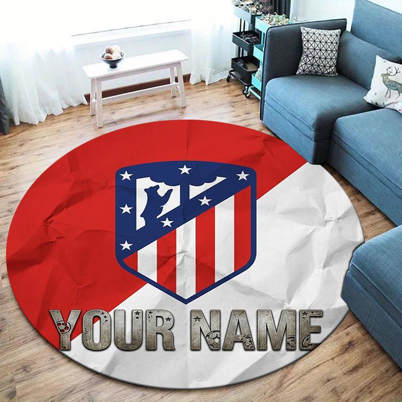 Atletico Fan Gear Custom Name Round Area Rug Carpet Rug For Living Room Bedroom Sofa Playroom Decor Nonslip Floor Mat