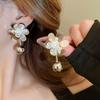 European & American Silver Needle Earrings with Faux Pearl & Metallic Floral Design