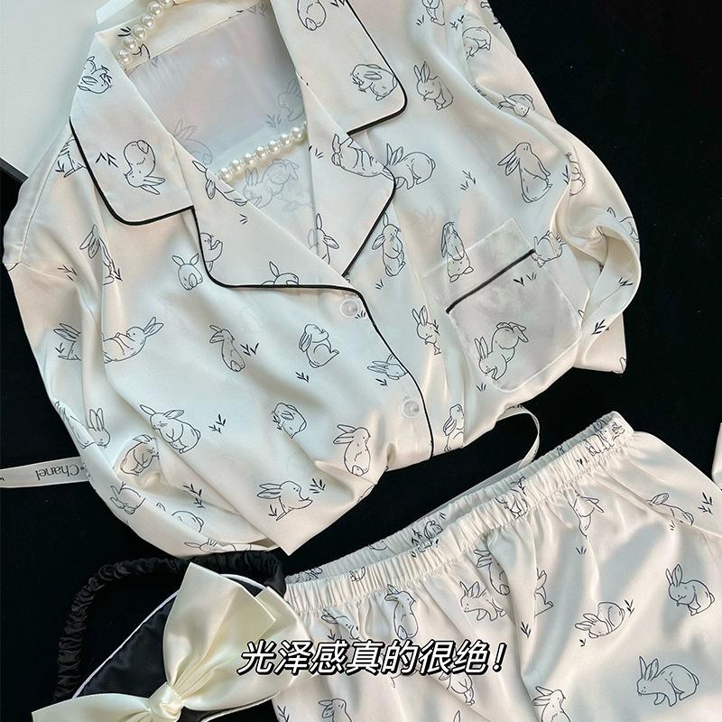 Pajamas Thin Ice Silk Rabbit Print Small Summer Home Comfort Two-Piece Set