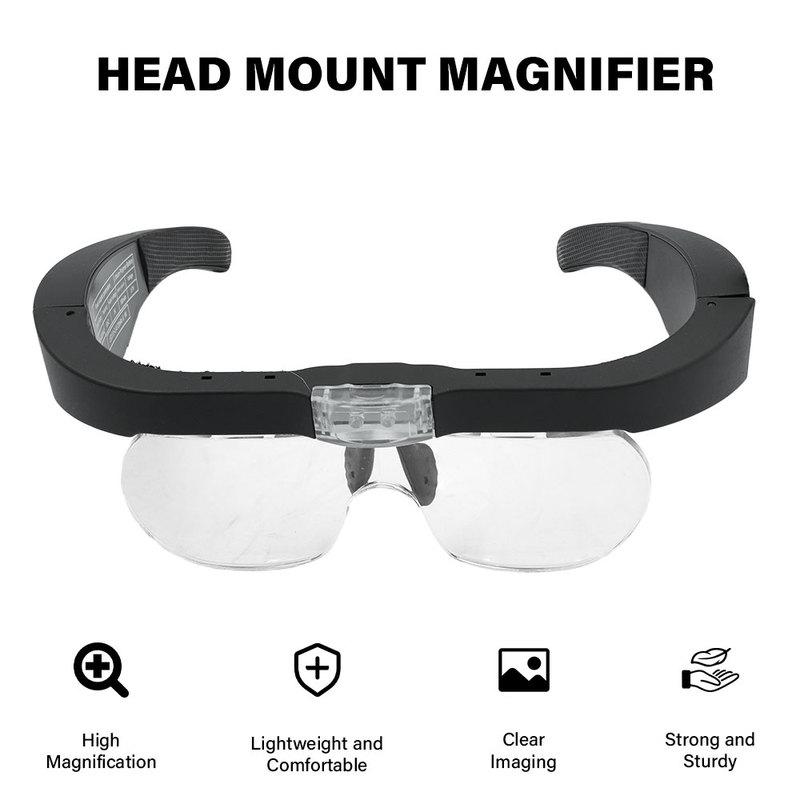 Adjustable Magnification Magnifying Glasses 1.5X-5.0X with USB Rechargeable LED Light - Head Mounted Eyewear for Precision Tasks