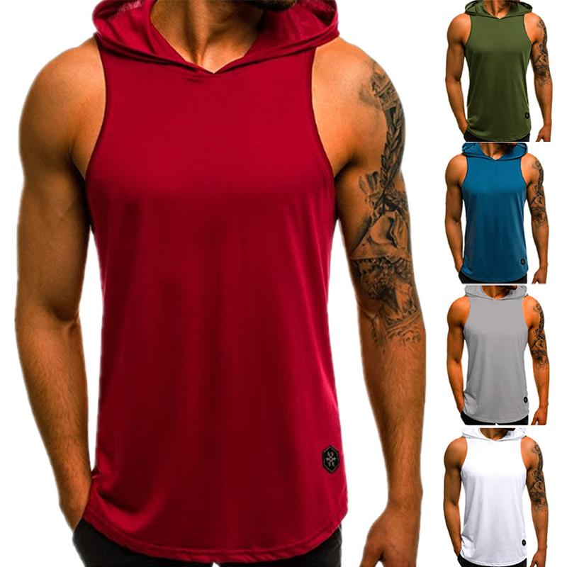 Men's Gym Pullover Vest Sleeveless Casual Hoodie Hooded Tank Tops Muscle T-Shirt