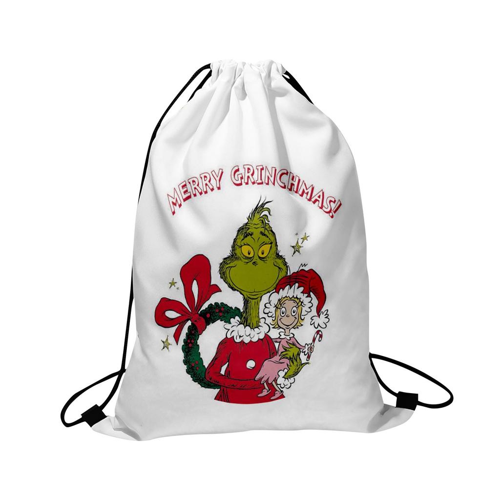 Christmas Double Sided Print New Year Gift Bag Drawstring Pocket Christmas Backpack