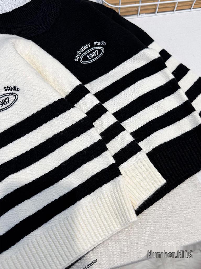 Striped Knit Sweater for Boys - Cozy Autumn/Winter 2025 Korean Style Pullover