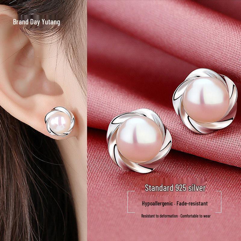 2024 French Retro S925 Sterling Silver Pearl Stud Earrings for Women – High-End Light Luxury Ear Cartilage Studs S925 Silver платиновый