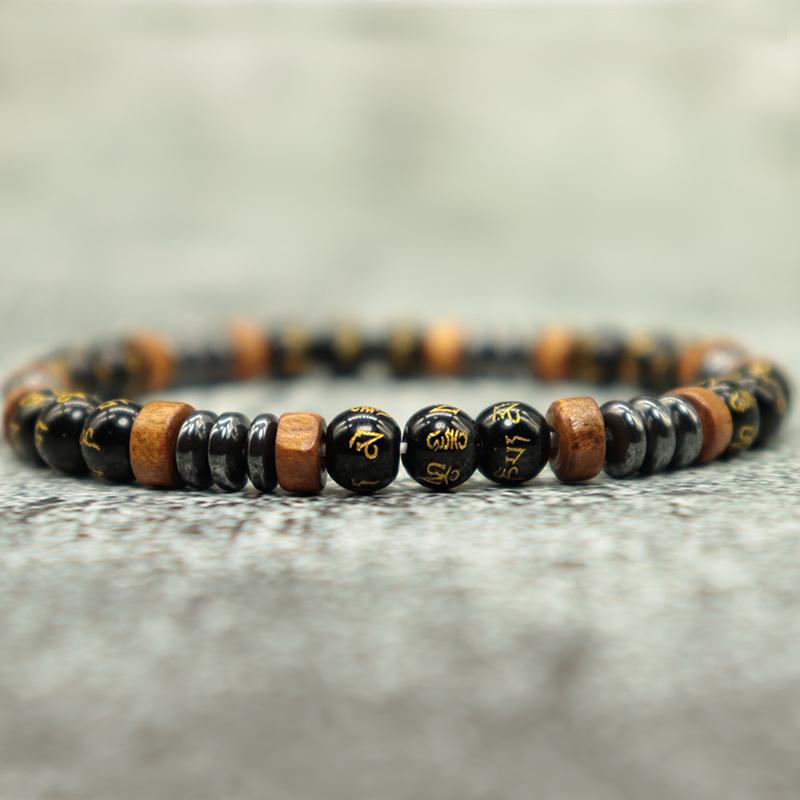 New Men Bracelet Natural Stone Handmade Wooden Braslet Beaded Rosary Braclet Hombre