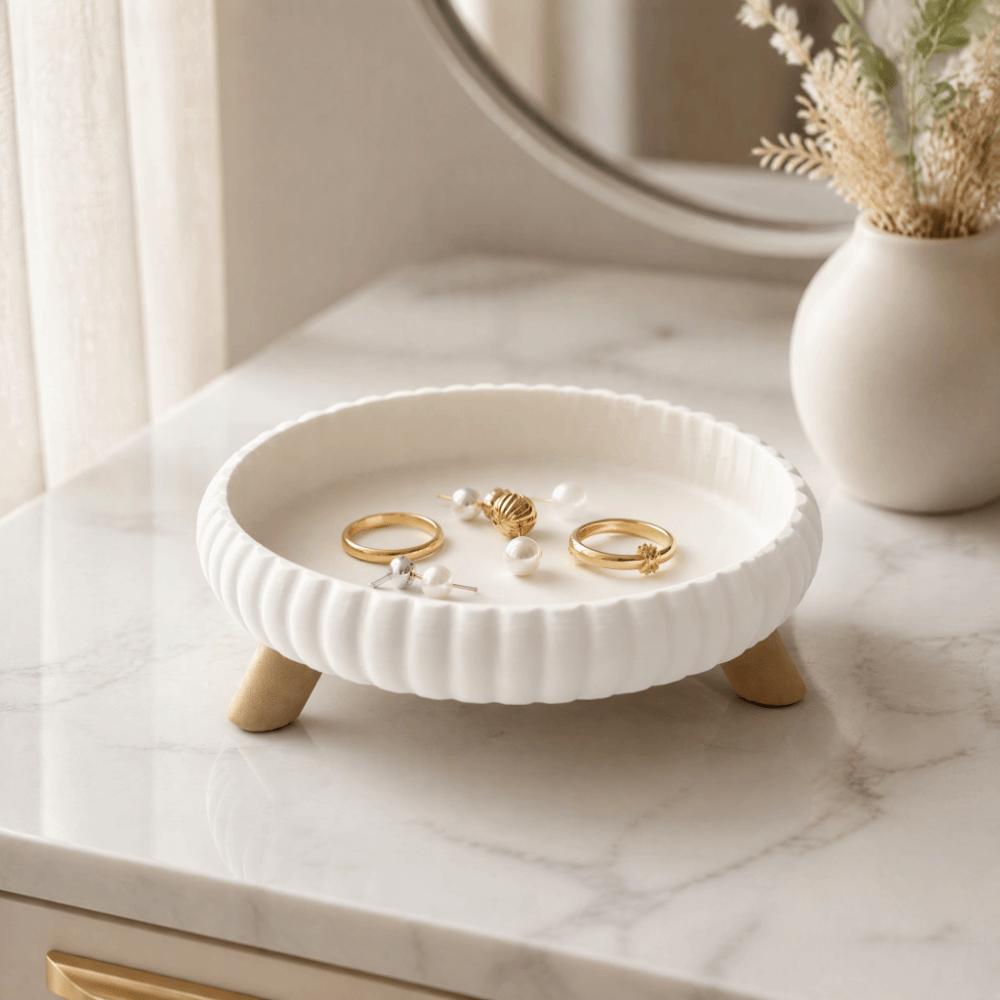 Artistic Three-Legged Storage Tray Round Sundries Storage Dish Catchall Tray Desktop Organizer