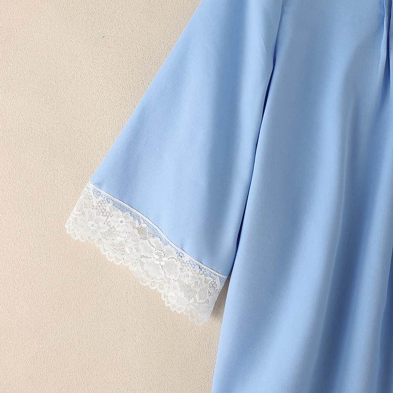 ZANZEA Women Casual Stand Color Lace Splice 3/4 Sleeve Loose Blouse