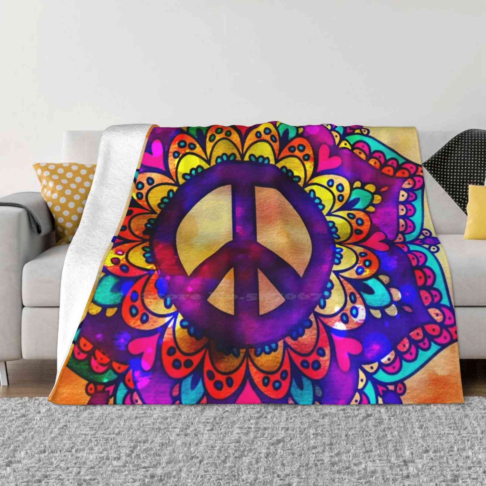 Flower Peace Mandala-45B Fashion Soft Warm Flannel Blanket Mandala Art Peace Art Peace And Love Hippie Art Peace Symbol Mandala 30x40in