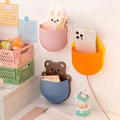 Cute Cartoon Pen Holder Self Adhesive Storage Rack Desk Organizer Kawaii Stationery Mobile Phone Cosmetics Brushes Holder Office