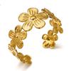 Fashion Vintage Flower Cuff Bracelet for Women Trendy Gold Color Metal Wide Flower Opening Bangles Charms Elegant Party Jewelry
