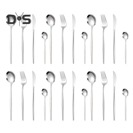 

Набор столовых приборов из нержавеющей стали, 24 шт., зеркально отполированные столовые приборы для дома, ресторана, вилки, ложки, набор для ежедневного использования