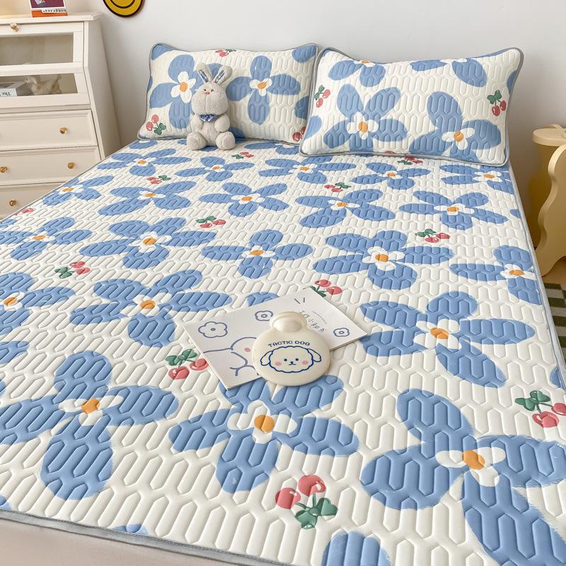 Thai Latex Summer Mat Three-piece Set Printed Summer Ice Silk Summer Mat Washable Folding Cool Feeling Mat