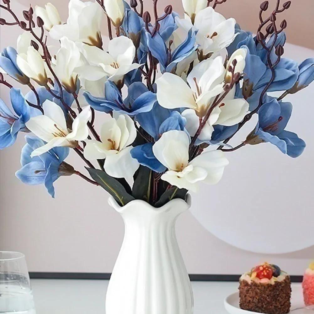 Lifelike Magnolia Bouquet 5 Prongs 20 Heads Artificial Flowers for Interior Decoration Choose from Various Colors