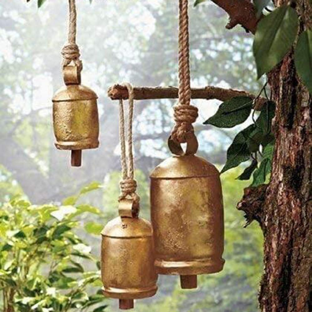 Retro Style Copper Cow Bell Hanging Lanyard Wind Chimes Handmade Shabby Country Vintage Brass Cow Bells Ornament