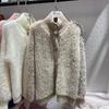 2026 Women Fur Faux Knitted Cardigan Sweater Jacket Korean Style Womens Sweaters Autumn Female Clothes Vinatge Knitwear V Neck Outfits