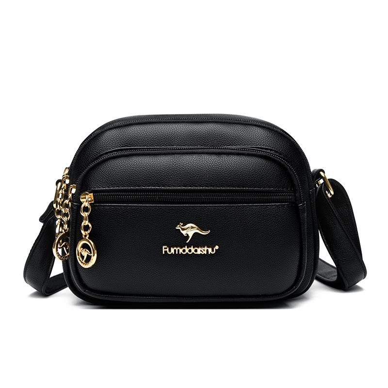 

PU leather women s bag, multi-pocket lightweight single-shoulder bag, commuting waterproof, large-capacity crossbody bag чёрный