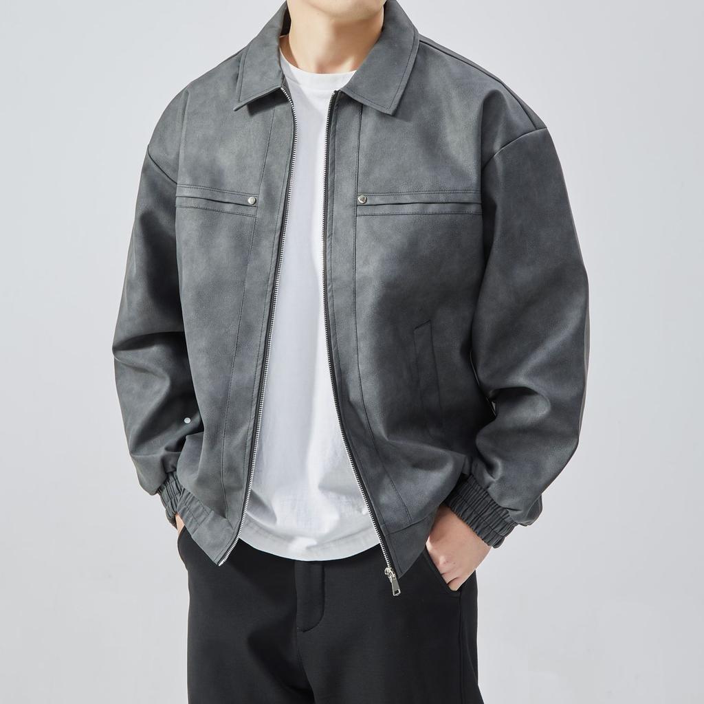 PU Leather American Retro Jacket for Men In Autumn and Winter New Cotton Thickened Lapel Casual Versatile Jacket