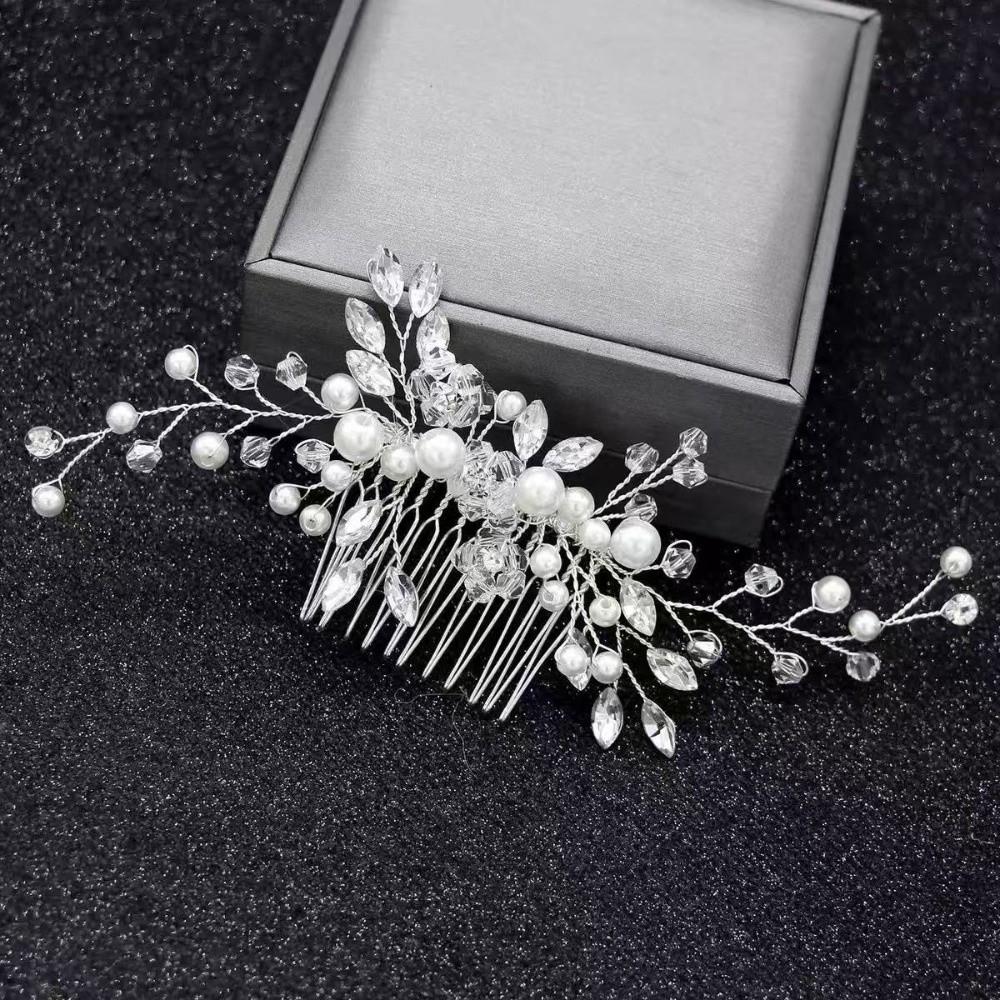 New Pearl Bridal Headdress Rhinestone Elegant Flower Insert Comb Head Jewelry Women