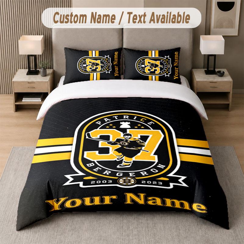 Set Biancheria da Letto Personalizzato Modello Boston Bruins, Stampa Nome Testo 1 Copripiumino più 2 Federe Tessile per la Casa