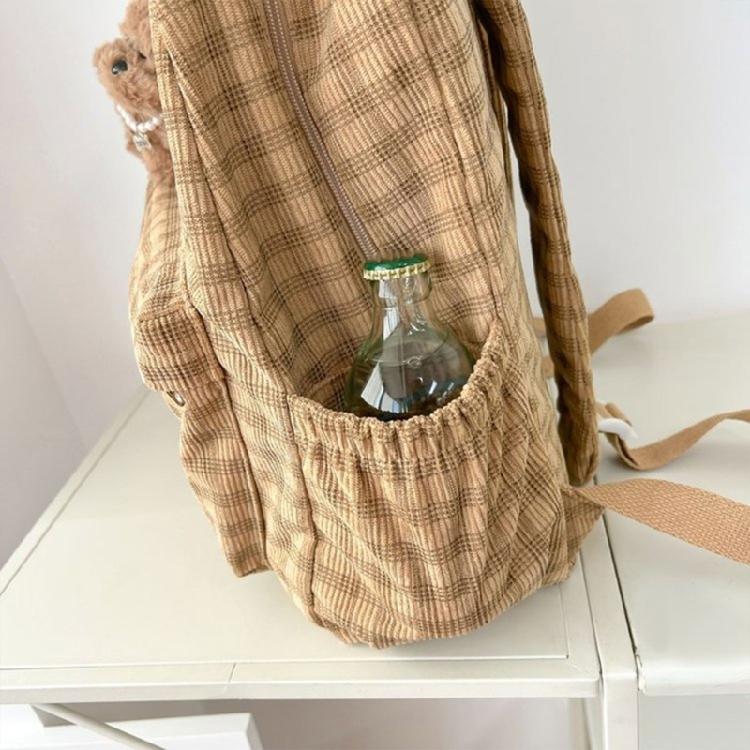 Harajuku Backpack for Girl Corduroy Lattice Backpack Large Capacity Daypacks Travel Bag Student School Backpack