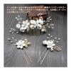 3-Piece Hair Accessory Set: Floral Pearl U-Pin Hairpins & Kanzashi Hair Comb with Artificial Flowers - Elegant Bridal & Formal Occasion Headpiece for