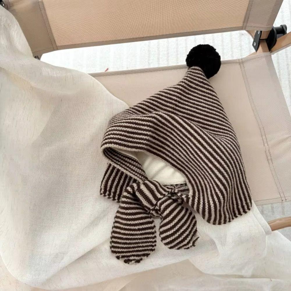 2-in-1 Children's Scarf Hat Striped Design Kids Warm Cap Knitted Hood Scarf  Children Autumn-Winter